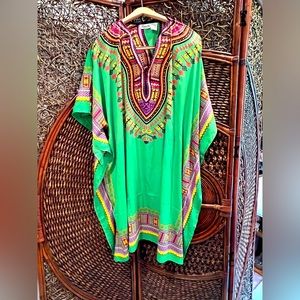 Sante Classics Kaftan Swim Coverup Lounge Dress OS Bright Green Yellow Red Etc